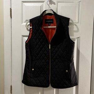 Lands' End Women's Black Quilted Vest with Orange Lining Gold Accents Size Med